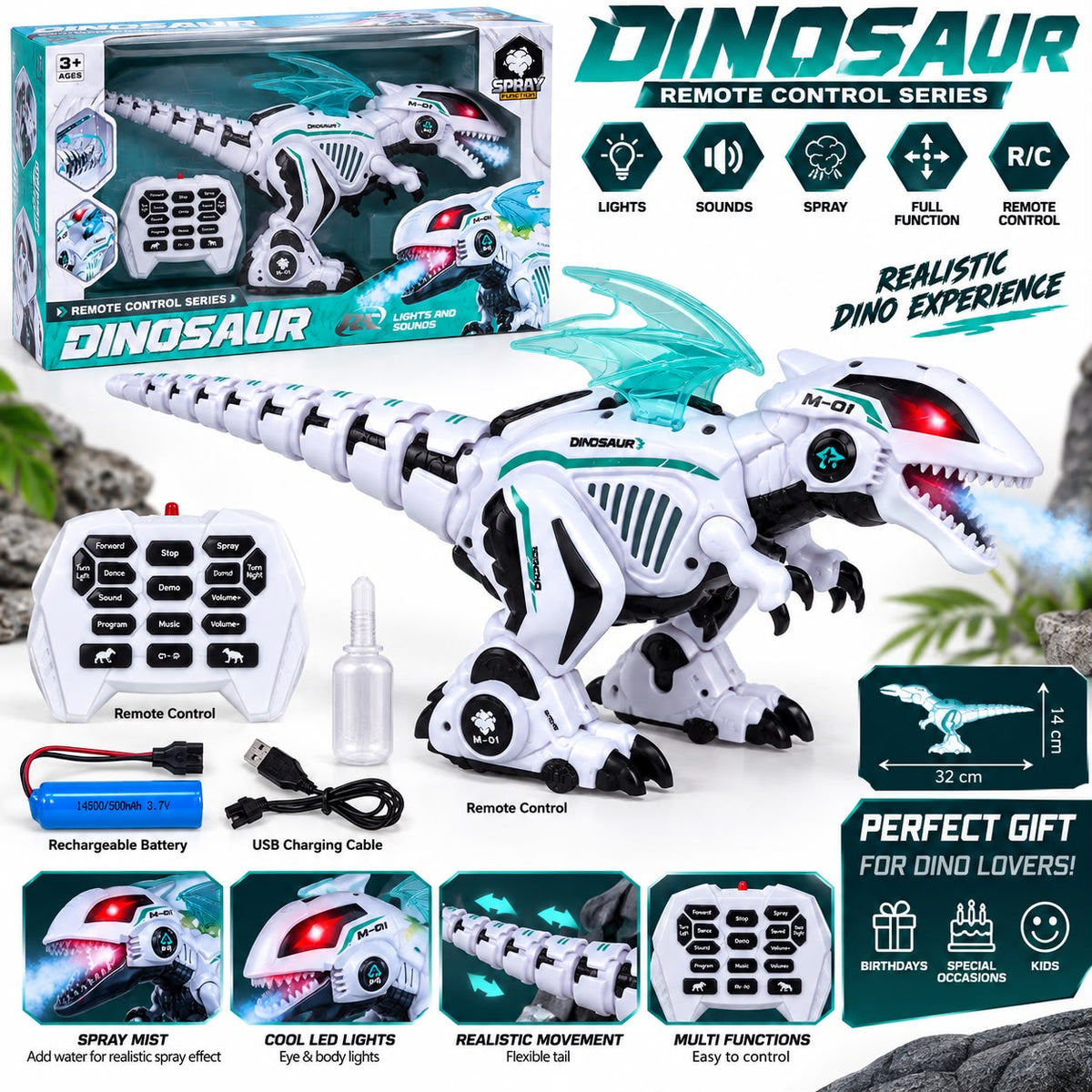 RC Dinosaur โ Remote Control Dinosaur with Spray & Lights