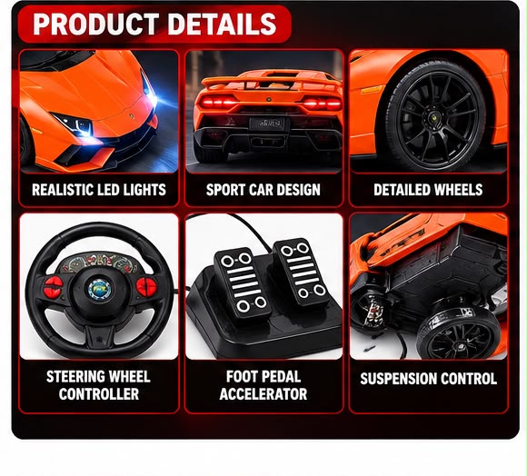 1:16 Orange Sports Car RC – Steering Wheel Control