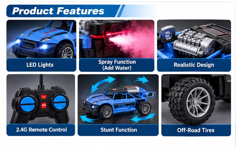 Speed X Off-Road RC Car – Spray & Stunt Function